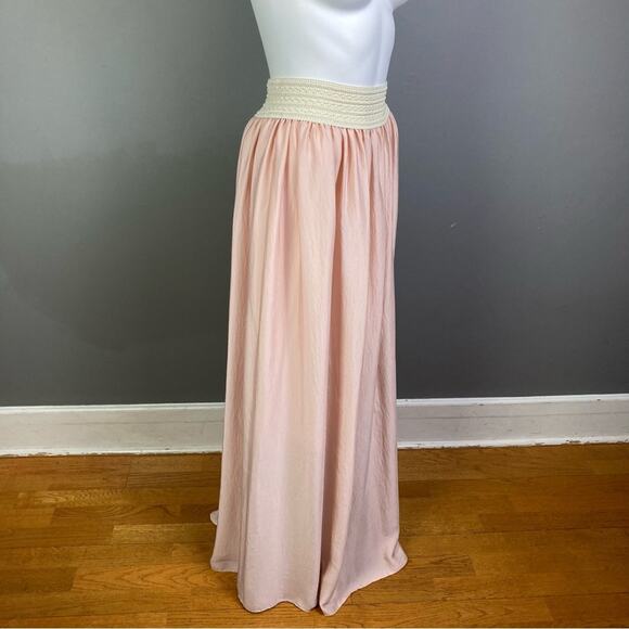Siren Summer pink satin skirt medium Tahari NWT crochet maxi princess Grecian - Picture 10 of 11